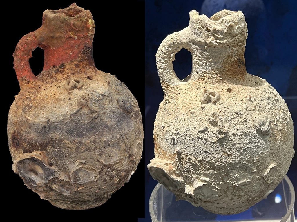 Gozo, a Phoenician period shipwreck that sank about 700 BC. - Greek style urn recovered and restored